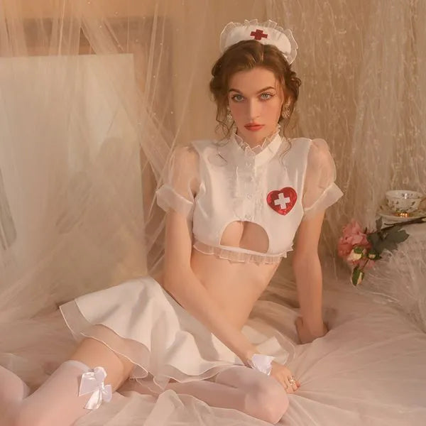 Cute Nurse Cosplay Lingerie Set – Sexy Role Play Costume With Headband PPF0307