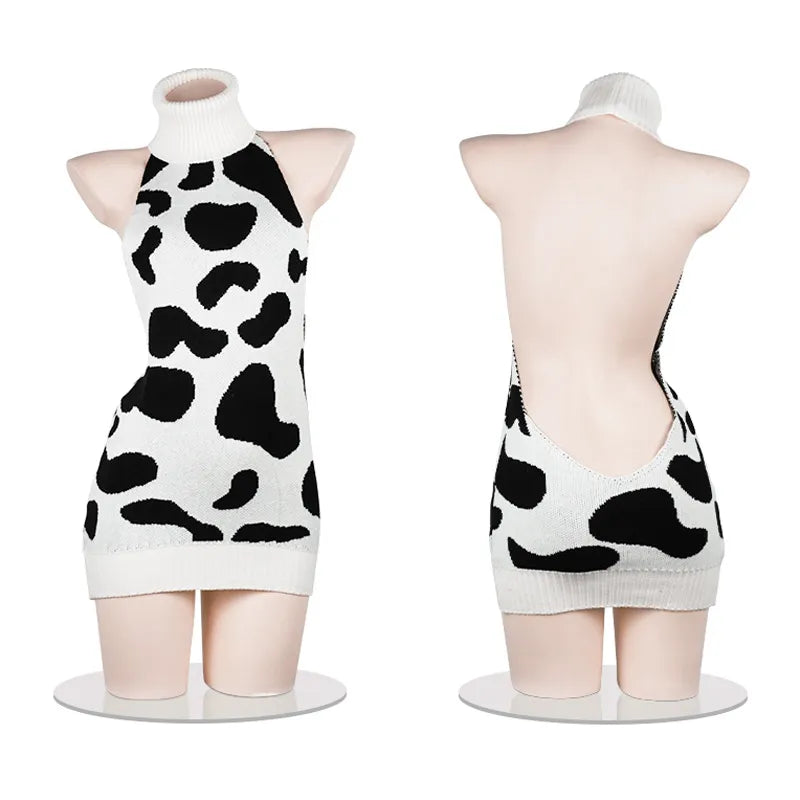Kawaii Cow Print Sweater Lingerie Set - Soft Animal Costume ppf0126
