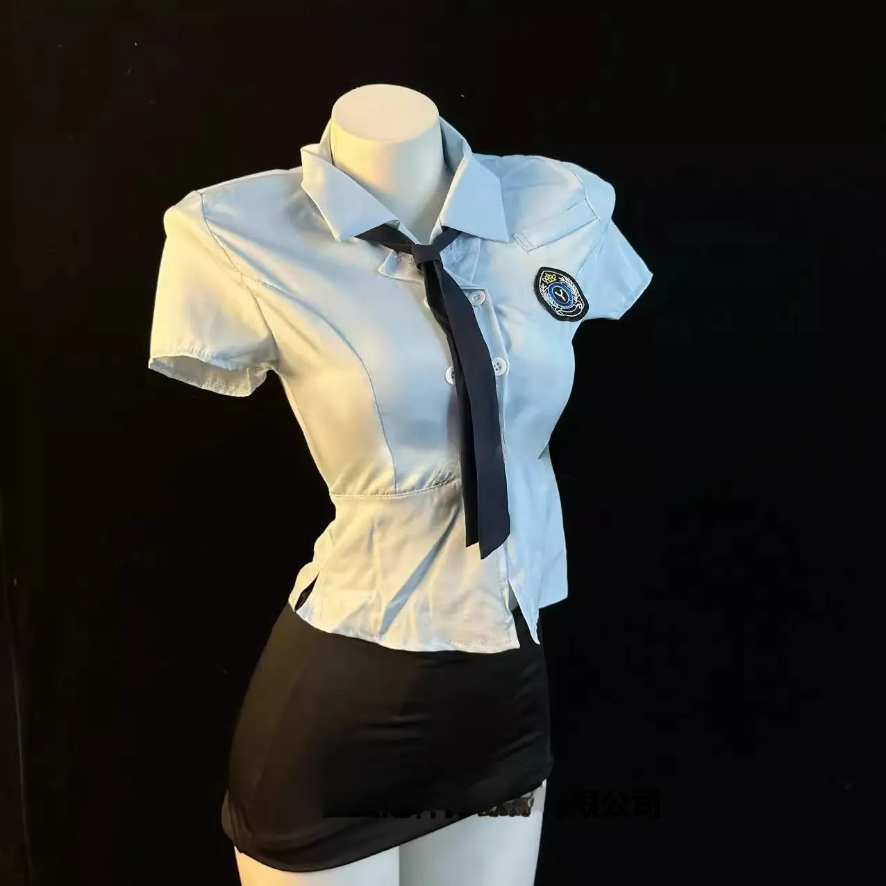 🚨 Sexy Cop Costume Set – Navy Blue Blouse + Black Mini Skirt & Thong | Police Lingerie-Style Roleplay Dress PPF0141
