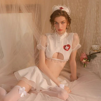 Cute Nurse Cosplay Lingerie Set – Sexy Role Play Costume With Headband PPF0307