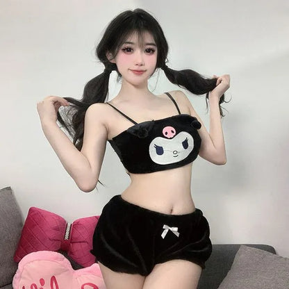 Cute Plush Sleeveless Pajama Set - Melody & Cinnamoroll Matching Vest & Shorts PPF0311