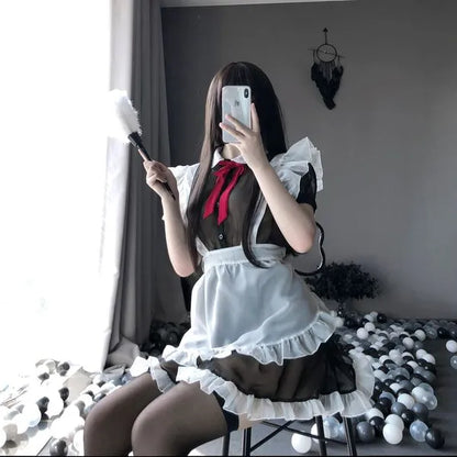 Cute anime maid cosplay costume outfit wit apron & tie PPF0290