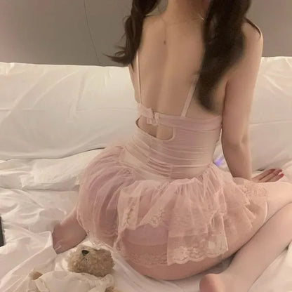 Floral Lace Teddy Dress - Adjustable Garter Slip with Padded Bust in Blush/Champagne PPF0354