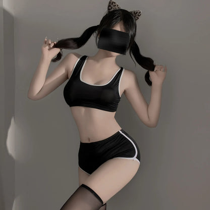 Japanese School Gym Uniform Set - Ribbed Tank Top & Athletic Shorts in Black/Navy/Grey PPF0357