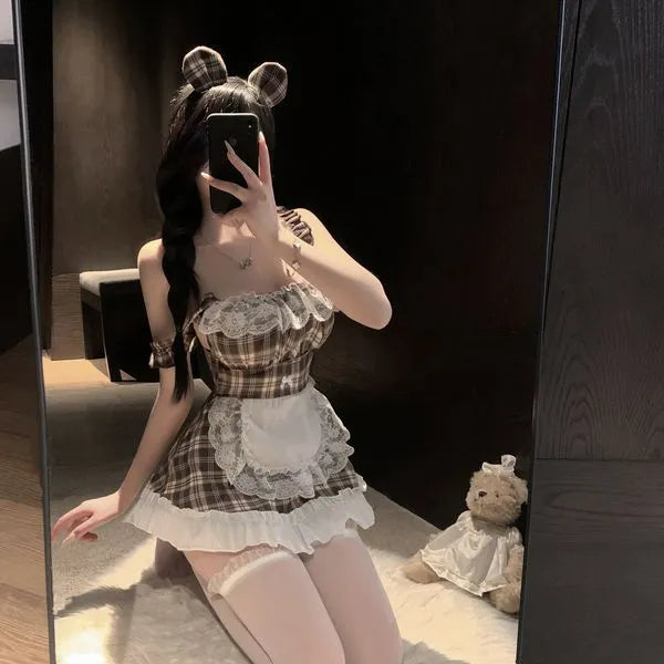 Kawaii Bear Maid Cosplay Costume - Sexy Lolita Dress with Ears Headband & Lace Apron | Cute Animal Roleplay Outfit for Women PPF0339