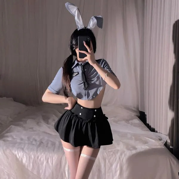 Kawaii Bunny Officer Coord Set - Anime-Inspired Costume Dress-Up (Vibrant Blue) PPF0384