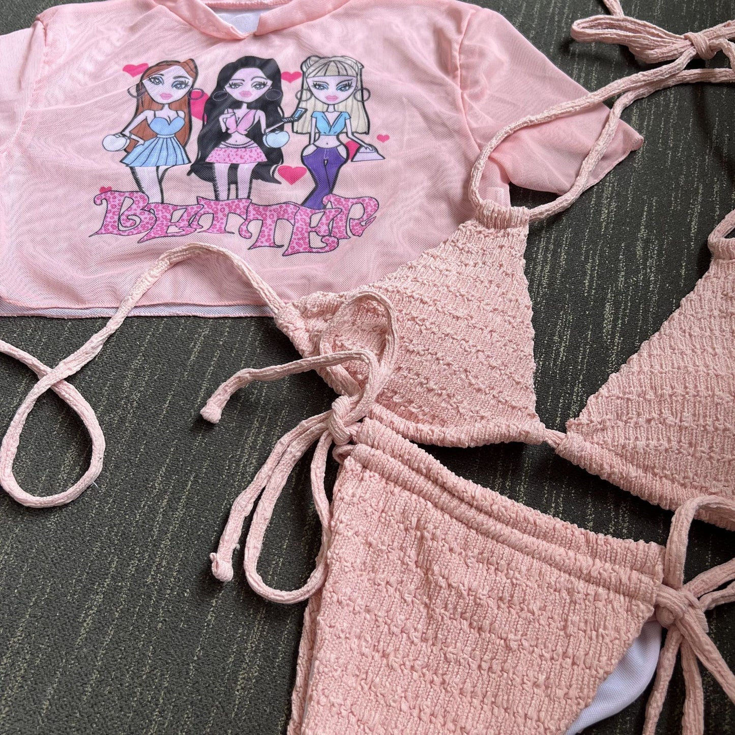 Pink three-point swimsuit bikini ppf0123