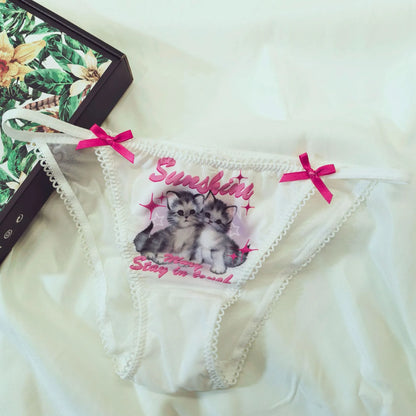 Sexy Sheer Mesh Panties - Cute Cat Print Underwear with Cotton Lining (M/L) PPF0236