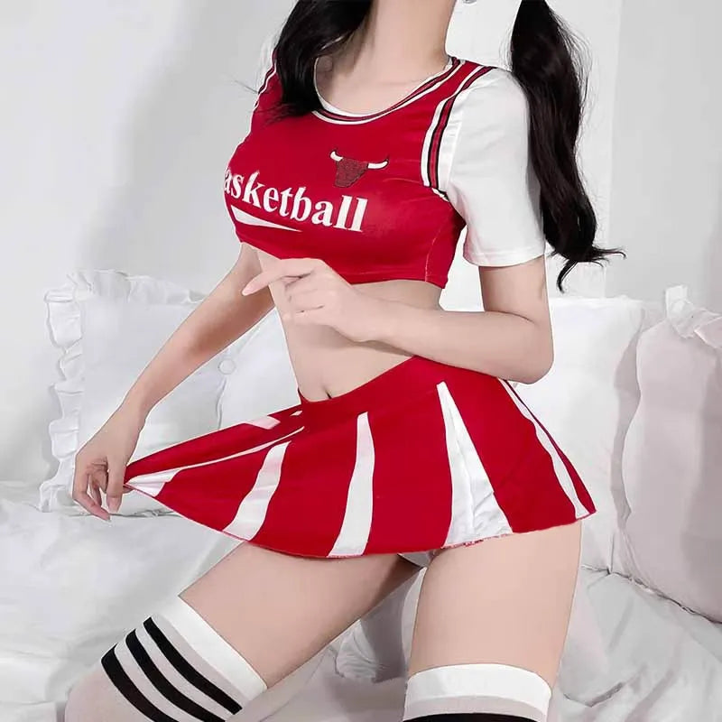 Sexy Cheerleader Football Soccer Fan Cosplay Crotchless Lingerie Set PPF0298