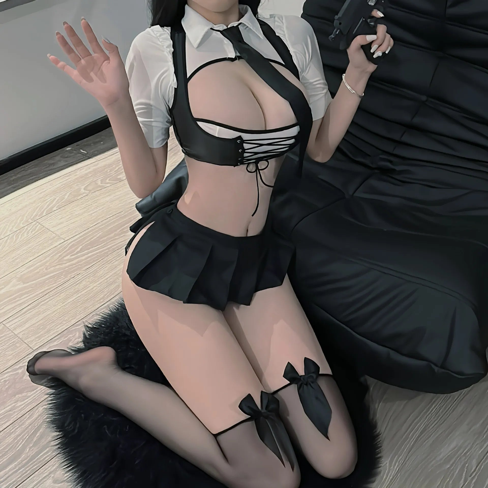 Sexy Police Officer Costume for Women - Roleplay Cop Uniform with Vest, Tie & Mini Skirt