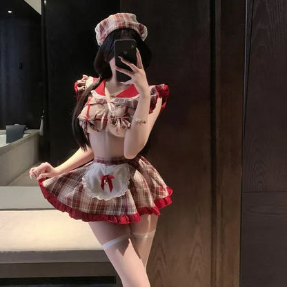 SexySchoolgirlMaidCostume-RedPlaidDresswithApron_BowAccessories_3-PieceSet_PPF0320_3