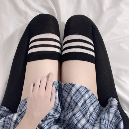 Sexy Schoolgirl Thigh High Socks – Striped Over-Knee Stockings for Cosplay & Lingerie PPF0305