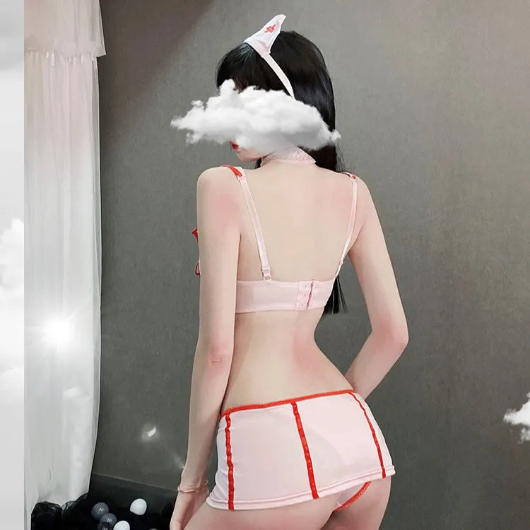 Cute pink nurse cosplay costume lingerie - roleplay outfit for woman ppf0121
