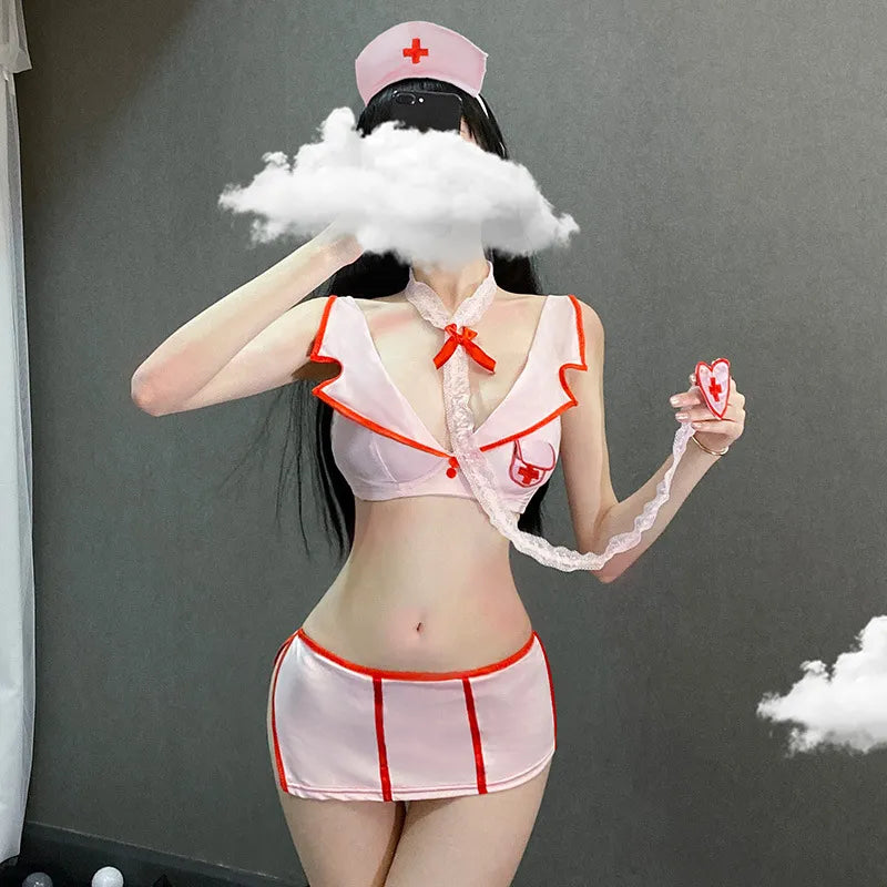 Cute pink nurse cosplay costume lingerie - roleplay outfit for woman ppf0121