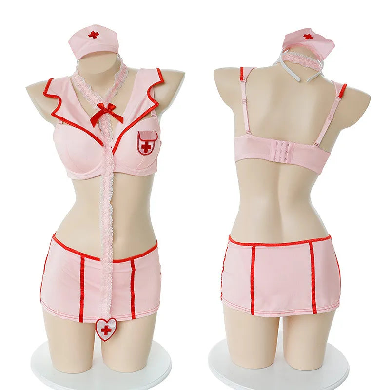 Cute pink nurse cosplay costume lingerie - roleplay outfit for woman ppf0121