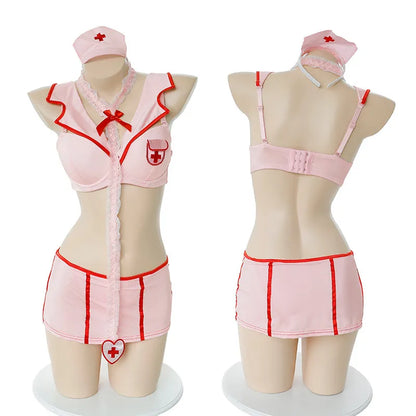 Cute pink nurse cosplay costume lingerie - roleplay outfit for woman ppf0121